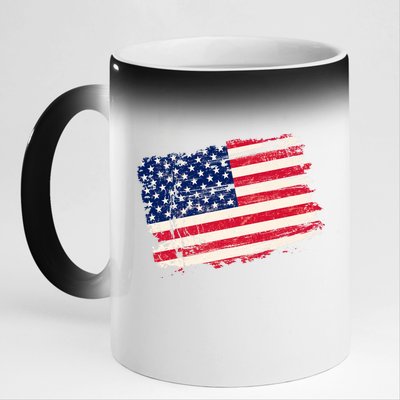 Distressed American US Flag 11oz Black Color Changing Mug