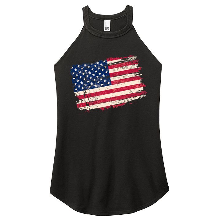 Distressed American US Flag Women's Perfect Tri Rocker Tank