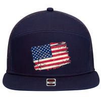 Distressed American US Flag 7 Panel Mesh Trucker Snapback Hat