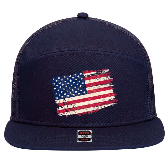 Distressed American US Flag 7 Panel Mesh Trucker Snapback Hat