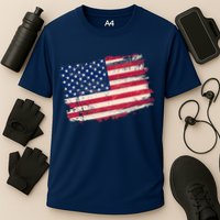 Distressed American US Flag Cooling Performance Crew T-Shirt
