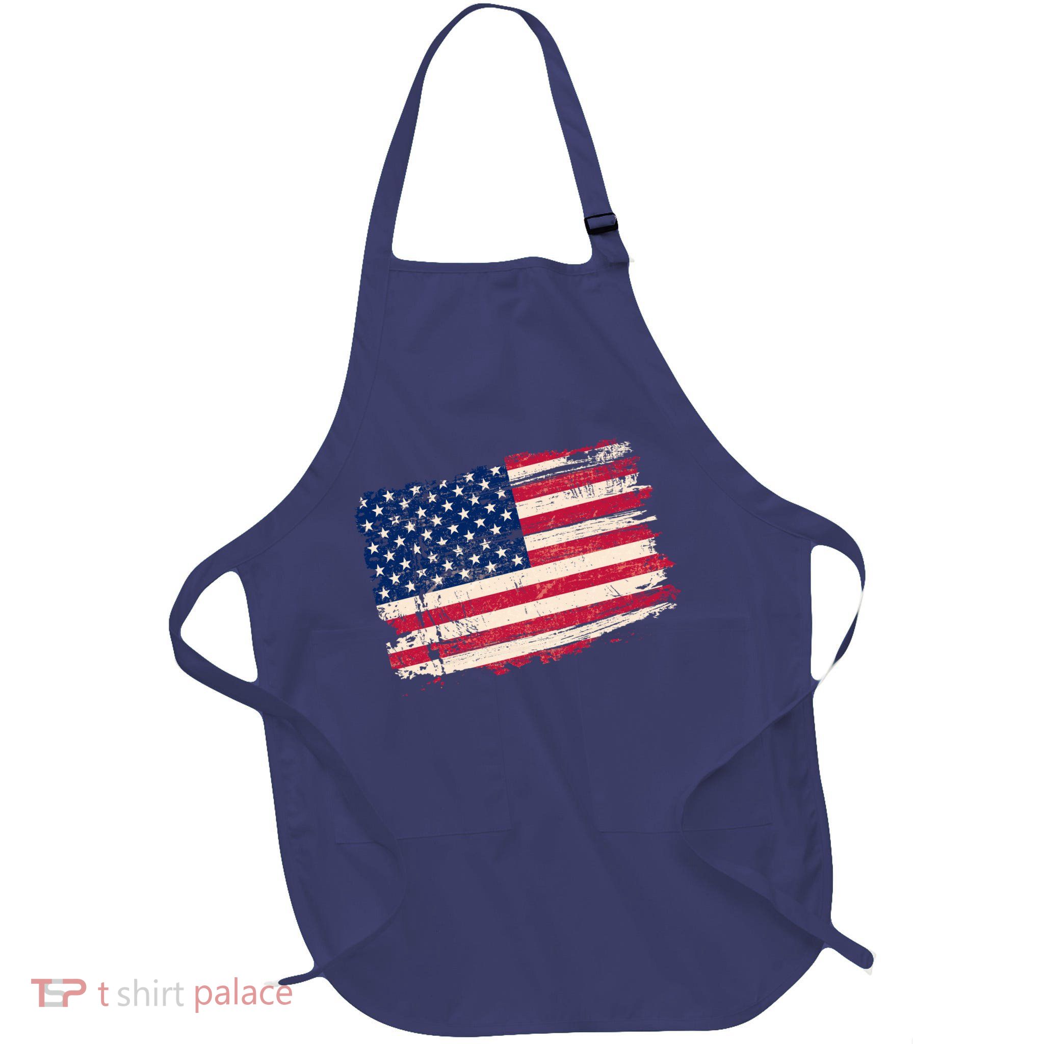 Distressed American US Flag Full-Length Apron With Pockets