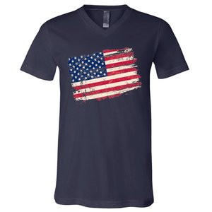 Distressed American US Flag V-Neck T-Shirt