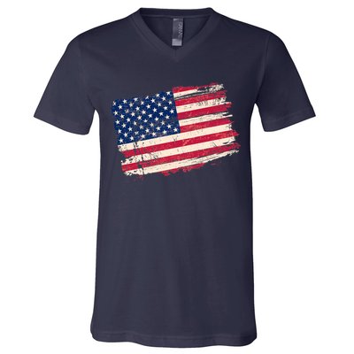 Distressed American US Flag V-Neck T-Shirt