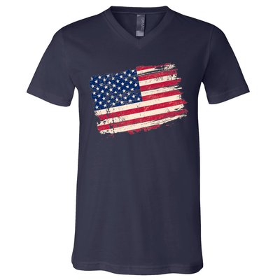 Distressed American US Flag V-Neck T-Shirt