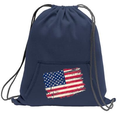 Distressed American US Flag Sweatshirt Cinch Pack Bag