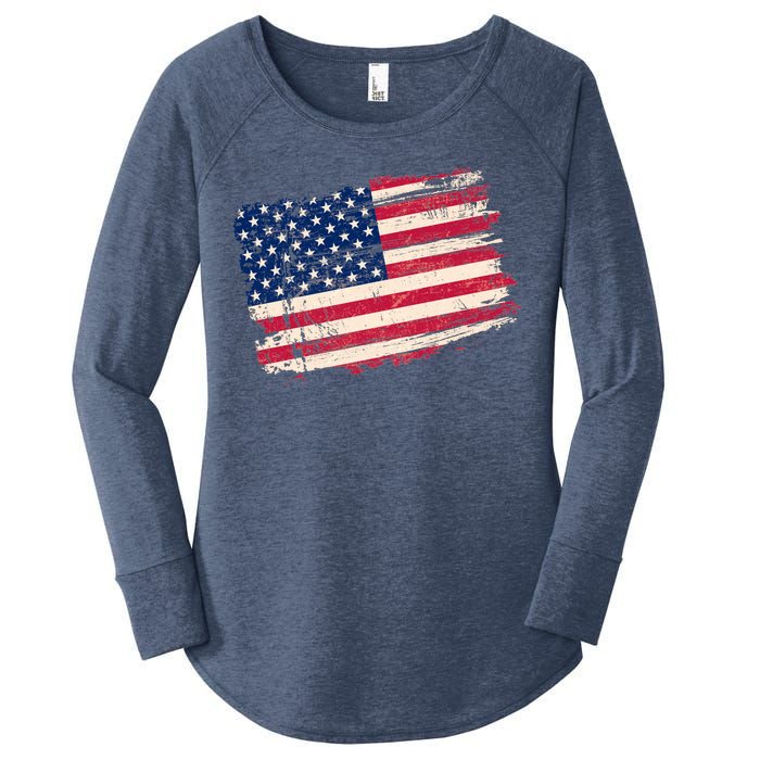 Distressed American US Flag Women's Perfect Tri Tunic Long Sleeve Shirt