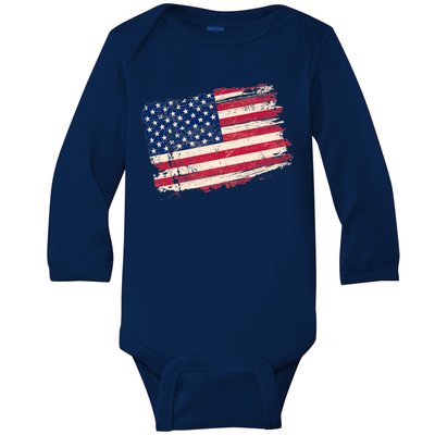 Distressed American US Flag Baby Long Sleeve Bodysuit