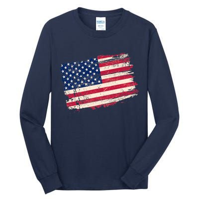 Distressed American US Flag Tall Long Sleeve T-Shirt