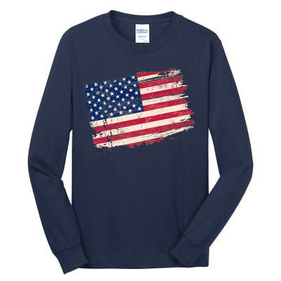 Distressed American US Flag Tall Long Sleeve T-Shirt