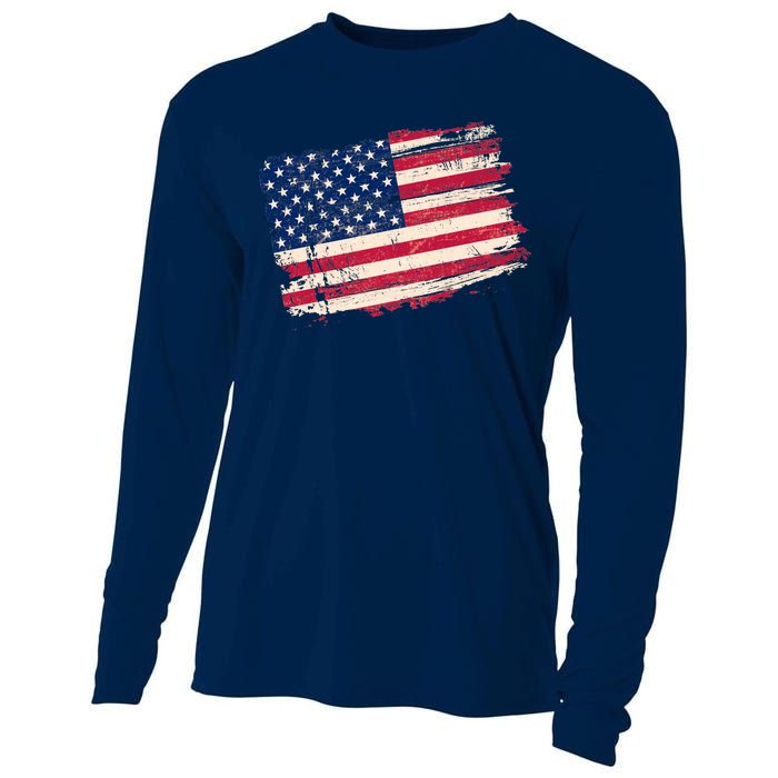 Distressed American US Flag Cooling Performance Long Sleeve Crew