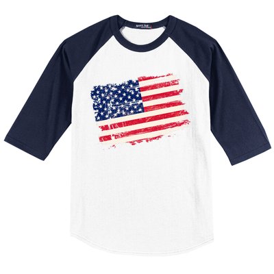 Distressed American US Flag Baseball Sleeve Shirt