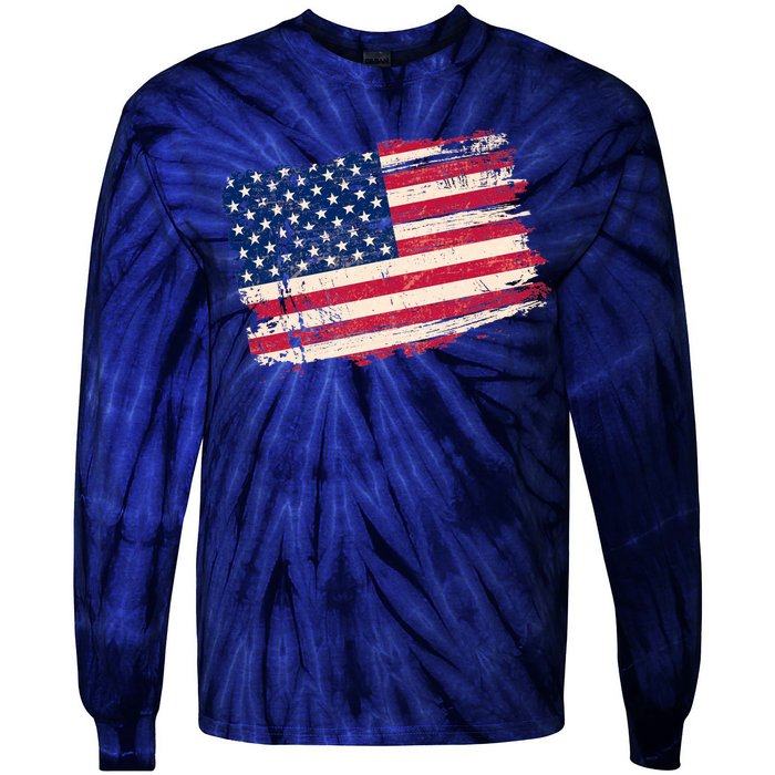 Distressed American US Flag Tie-Dye Long Sleeve Shirt