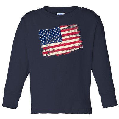 Distressed American US Flag Toddler Long Sleeve Shirt