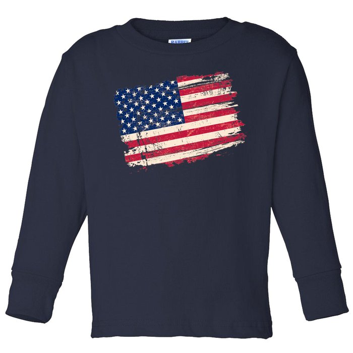 Distressed American US Flag Toddler Long Sleeve Shirt