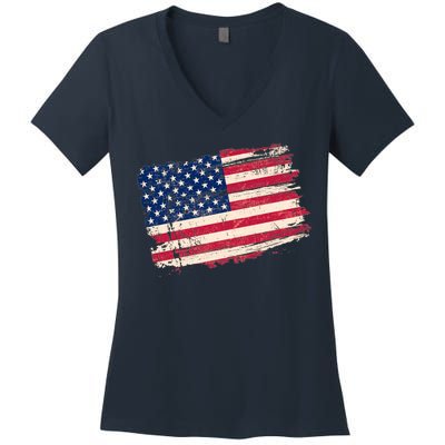 Distressed American US Flag Women's V-Neck T-Shirt