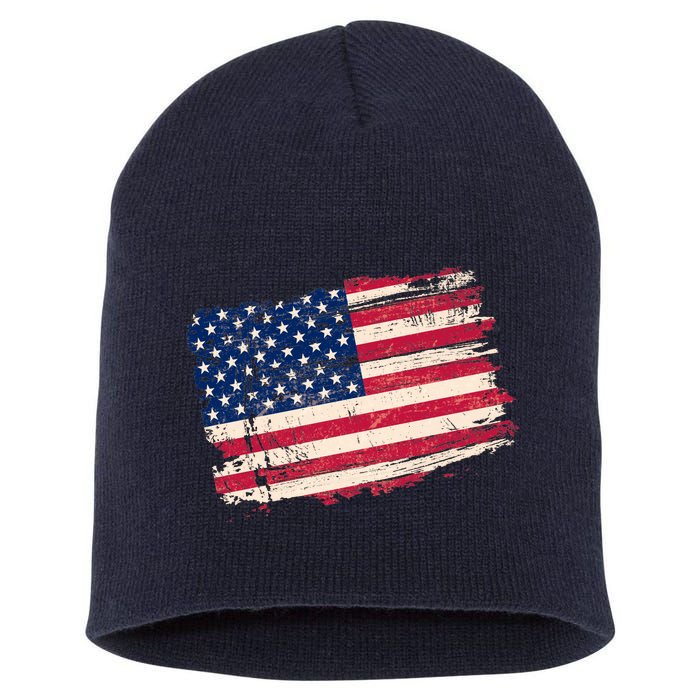 Distressed American US Flag Short Acrylic Beanie