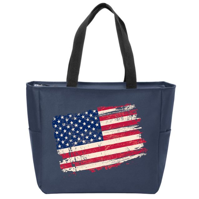 Distressed American US Flag Zip Tote Bag