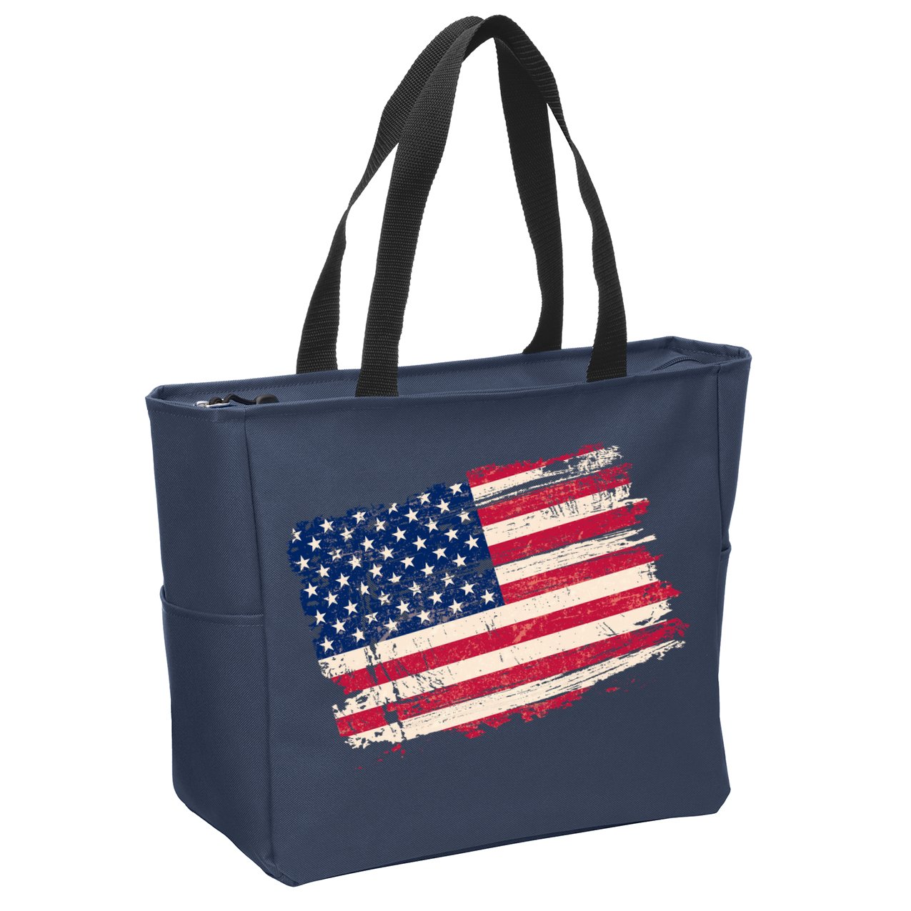 Distressed American US Flag Zip Tote Bag