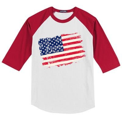 Distressed American US Flag Kids Colorblock Raglan Jersey