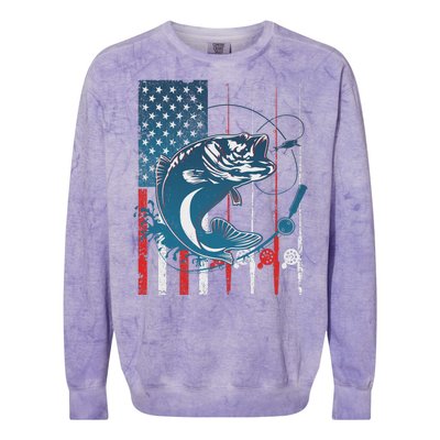 Distressed American USA Flag Bass Fishing Colorblast Crewneck Sweatshirt