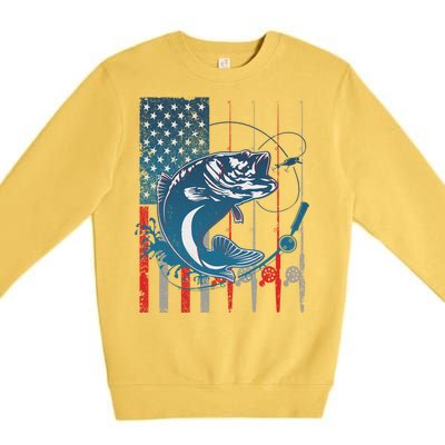 Distressed American USA Flag Bass Fishing Premium Crewneck Sweatshirt