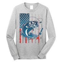 Distressed American USA Flag Bass Fishing Long Sleeve Shirt