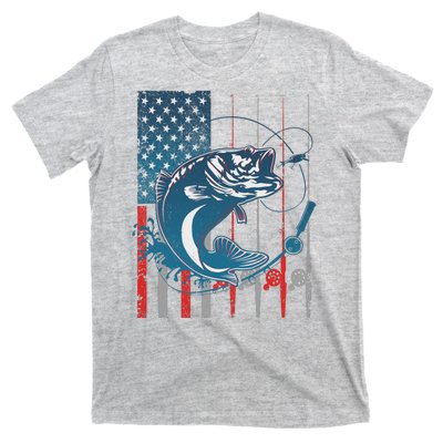 Distressed American USA Flag Bass Fishing T-Shirt