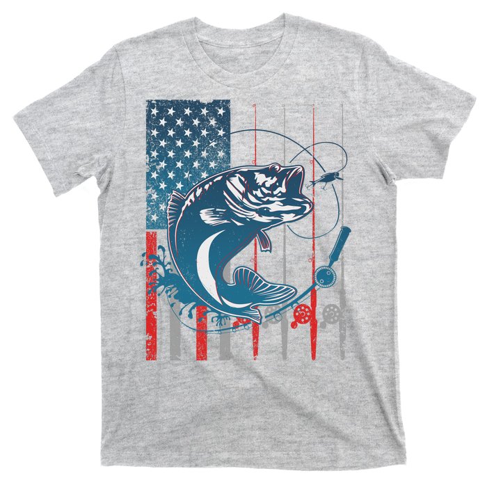 Distressed American USA Flag Bass Fishing T-Shirt