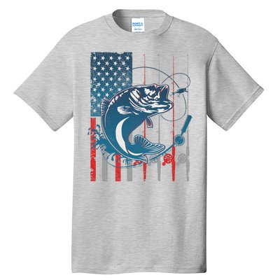 Distressed American USA Flag Bass Fishing Tall T-Shirt