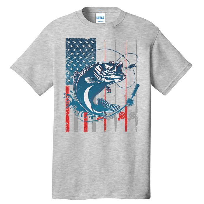 Distressed American USA Flag Bass Fishing Tall T-Shirt