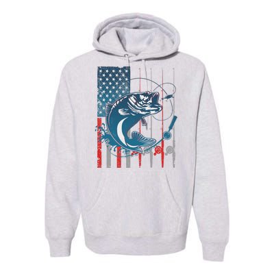 Distressed American USA Flag Bass Fishing Premium Hoodie