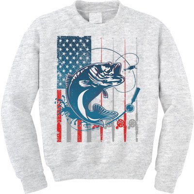 Distressed American USA Flag Bass Fishing Kids Sweatshirt