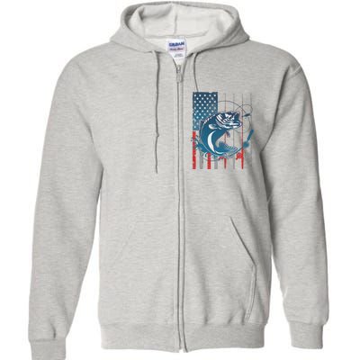 Distressed American USA Flag Bass Fishing Full Zip Hoodie