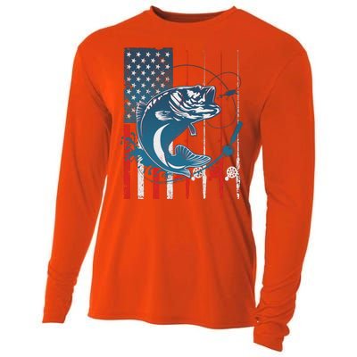 Distressed American USA Flag Bass Fishing Cooling Performance Long Sleeve Crew