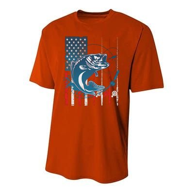 Distressed American USA Flag Bass Fishing Youth Performance Sprint T-Shirt