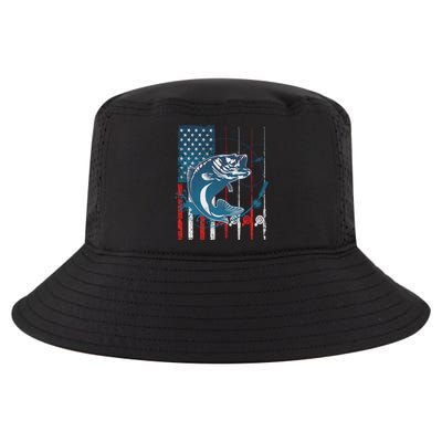 Distressed American USA Flag Bass Fishing Cool Comfort Performance Bucket Hat