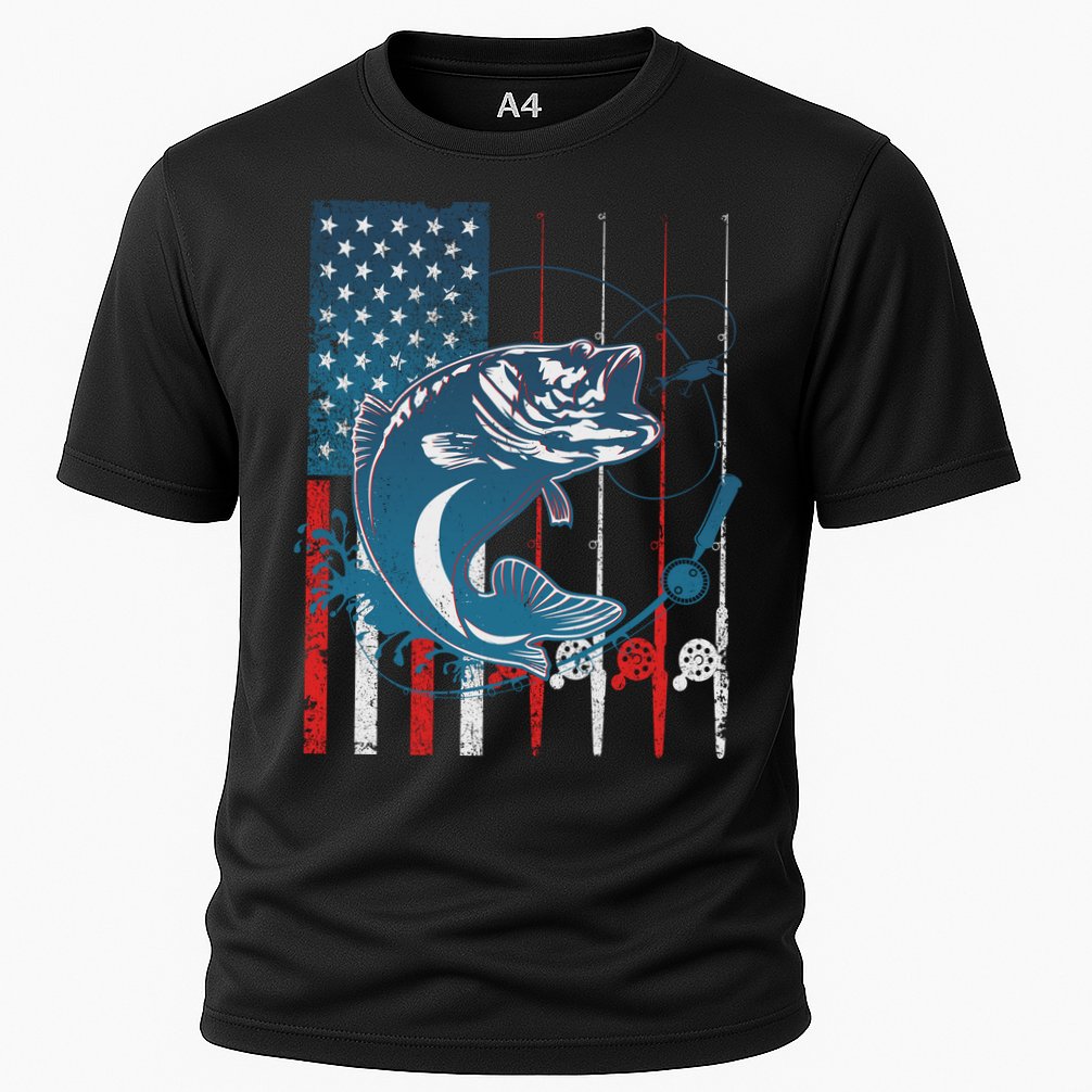 Distressed American USA Flag Bass Fishing Cooling Performance Crew T-Shirt