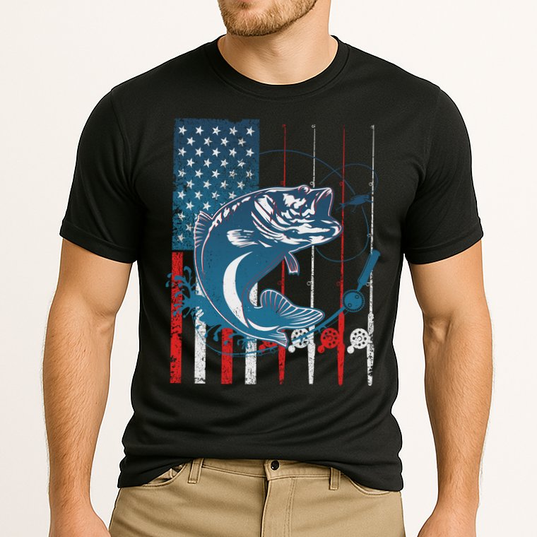 Distressed American USA Flag Bass Fishing Cooling Performance Crew T-Shirt