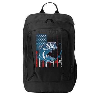 Distressed American USA Flag Bass Fishing City Backpack