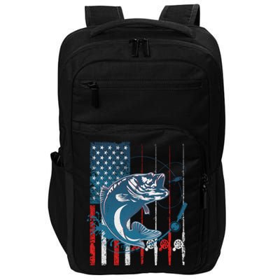 Distressed American USA Flag Bass Fishing Impact Tech Backpack