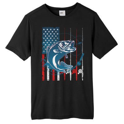 Distressed American USA Flag Bass Fishing Tall Fusion ChromaSoft Performance T-Shirt