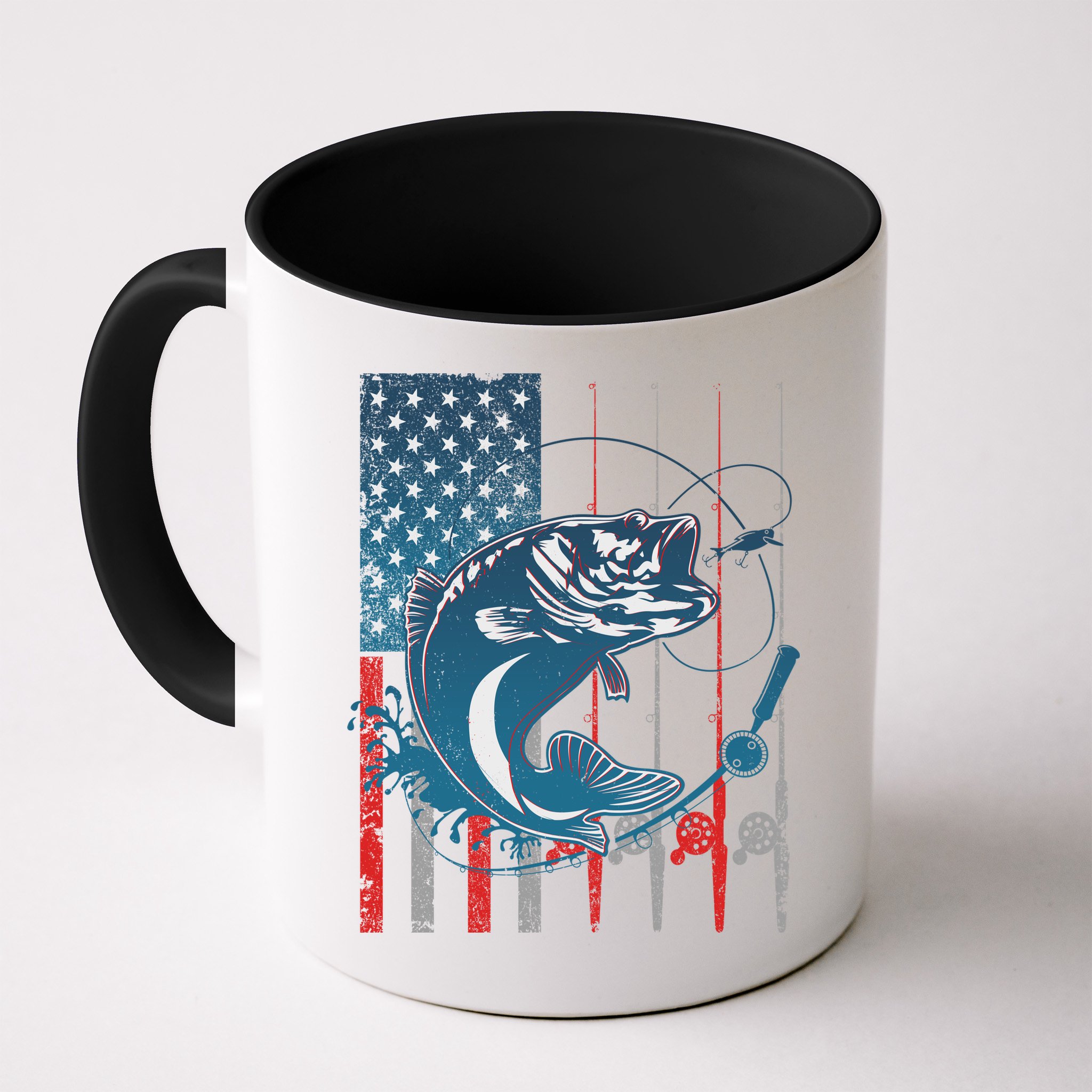 Distressed American USA Flag Bass Fishing Mug
