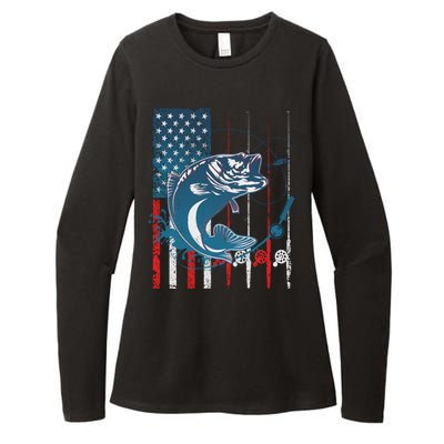 Distressed American USA Flag Bass Fishing Womens CVC Long Sleeve Shirt