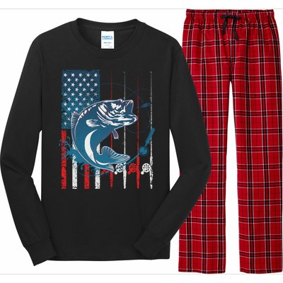 Distressed American USA Flag Bass Fishing Long Sleeve Pajama Set