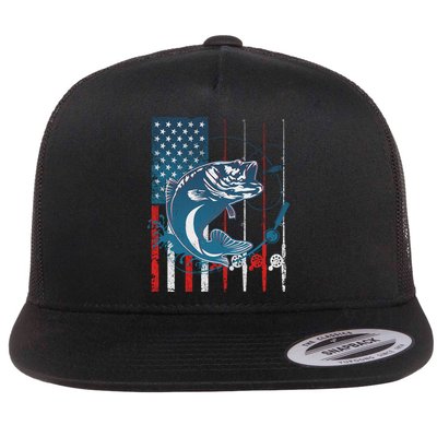 Distressed American USA Flag Bass Fishing Flatbill Hat