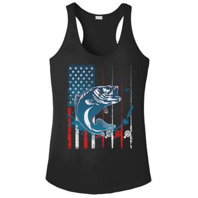 Distressed American USA Flag Bass Fishing Ladies PosiCharge Competitor Racerback Tank