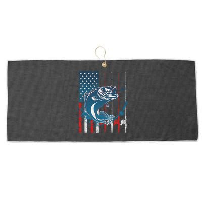 Distressed American USA Flag Bass Fishing Large Microfiber Waffle Golf Towel