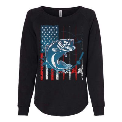 Distressed American USA Flag Bass Fishing Womens California Wash Sweatshirt