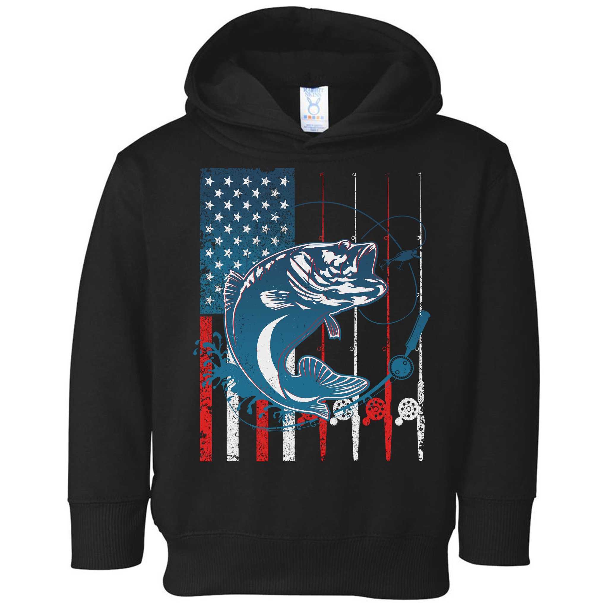 Distressed American USA Flag Bass Fishing Toddler Hoodie